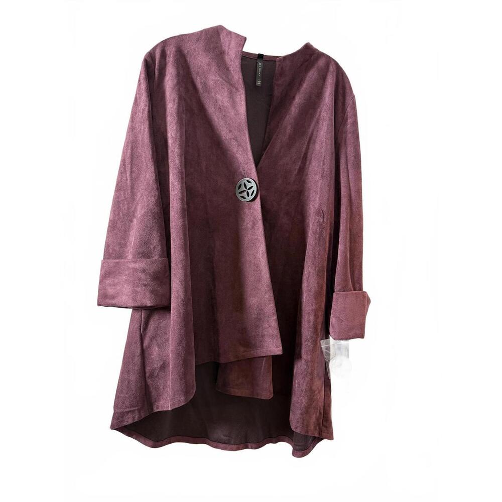 IC By Connie‎ K Maroon NWT faux suede asymmetrical 1 button blazer SZ L